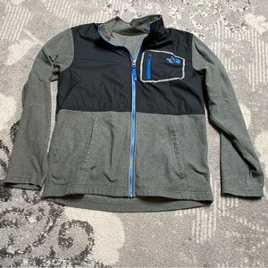 Kids North Face Grey with Blue Trim Full Zip Fleece Jacket
